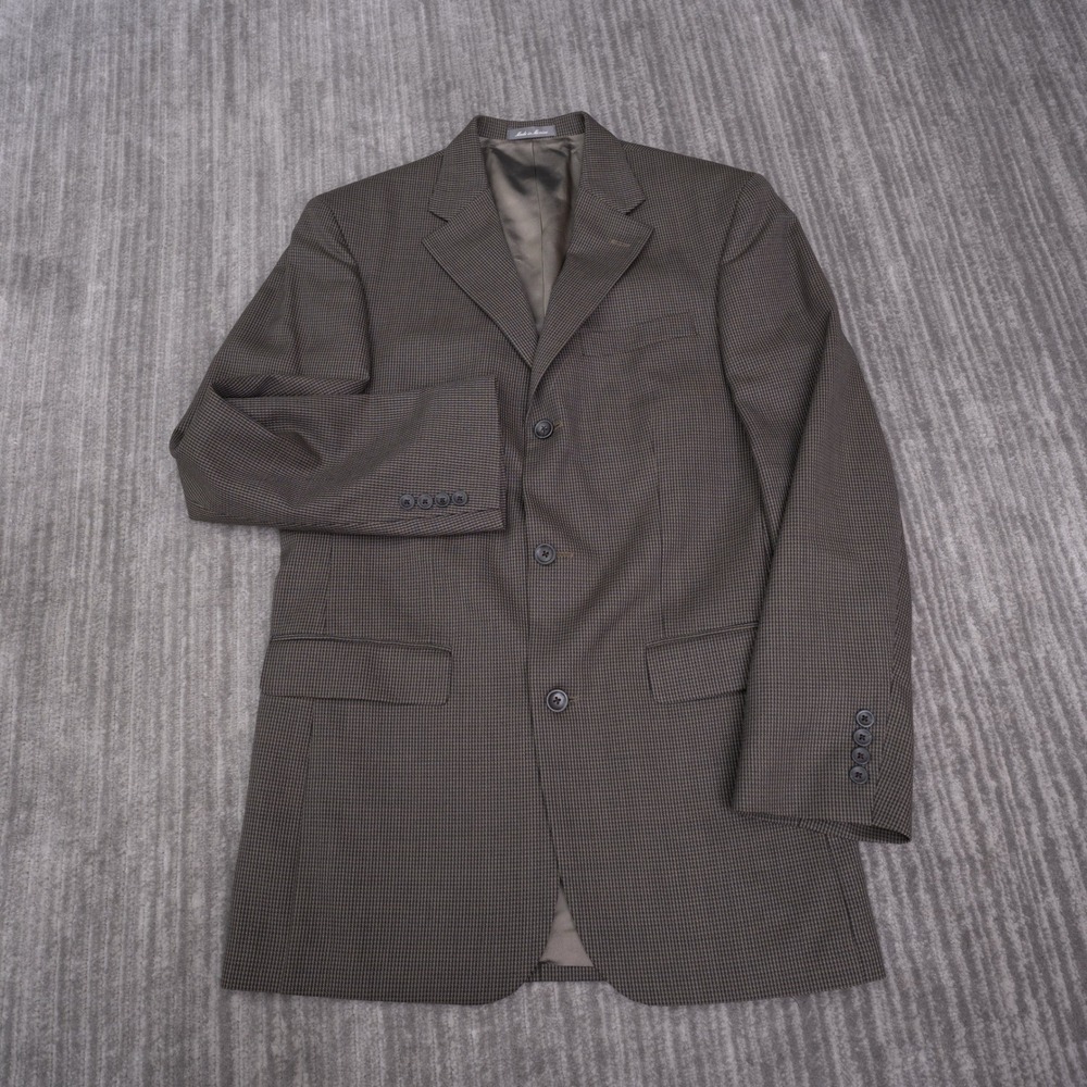 Oscar de la Renta Blazer Mens 38L Brown Excellent Wool Micro Houndstooth Jacket